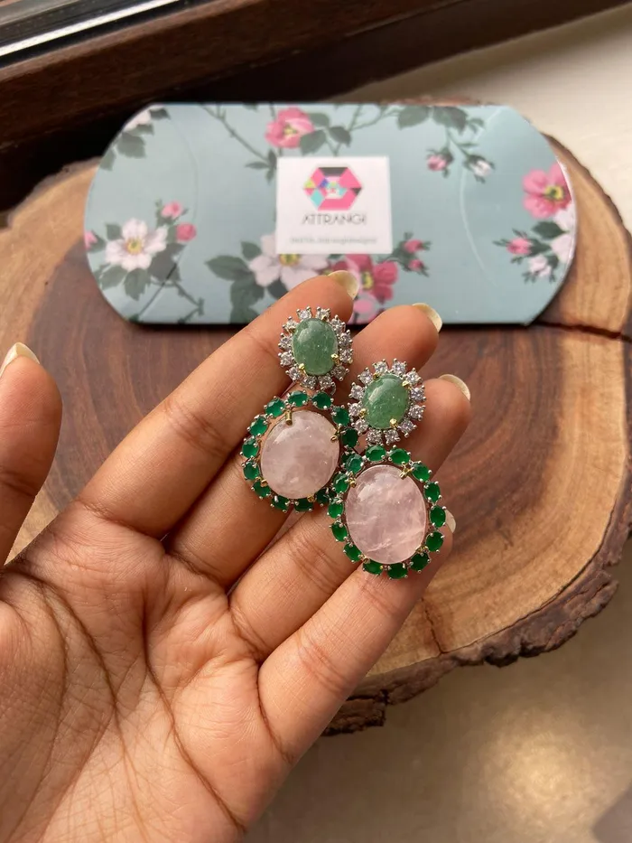 Attrangi Earrings Bitter Sweet Pink Mint Mid Sized Earrings GemZ Collection Attrangi Earrings Bitter Sweet Pink Mint Mid Sized Earrings GemZ Collection
