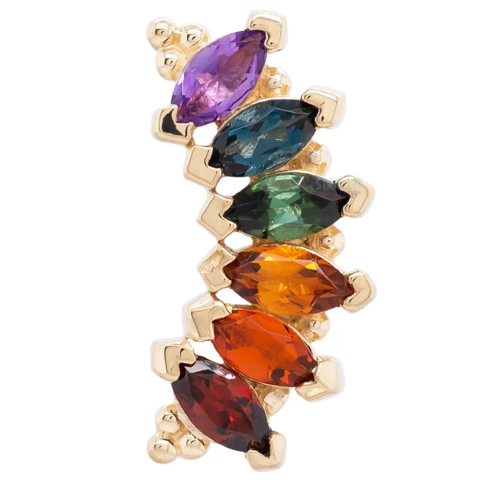 Body Vision BVLA Earrings 6 Gem Marquise Panaraya Threaded End in Gold Rainbow 2 with Genuine Gemstones