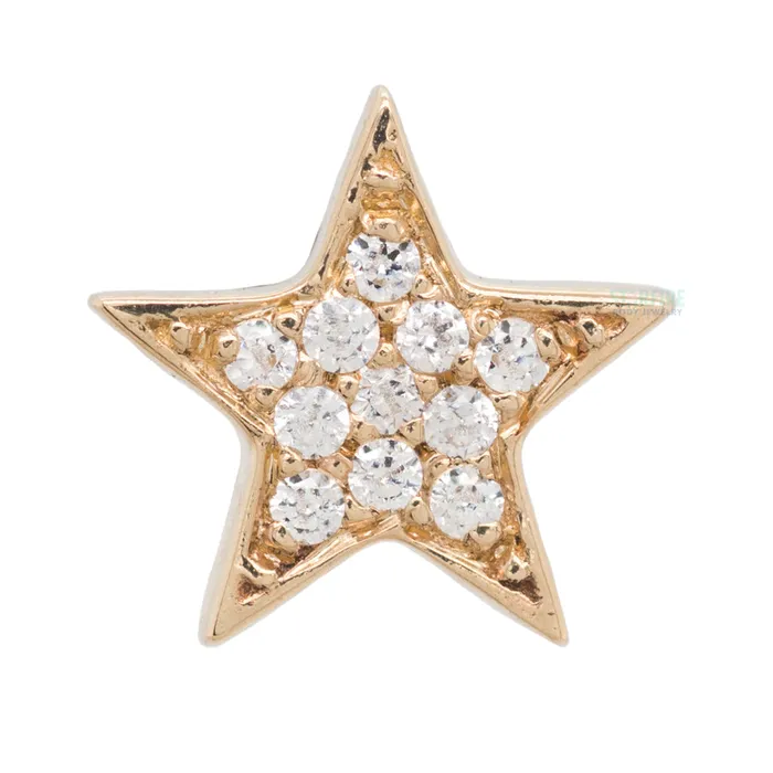 Body Vision BVLA Micro Pave Star Nostril Screw in Gold with White CZs Earrings