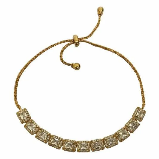 Bracelets YELLOW B7699GP 14k Gold Plated Square Cut CZ Adjustable Bracelet