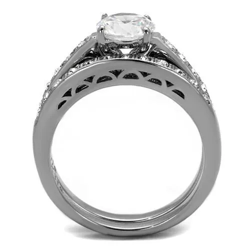 CJE2477 Wholesale Womens Stainless Steel AAA Grade CZ Clear Ring Set Green Rings CJE2477 Wholesale Womens Stainless Steel AAA Grade CZ Clear Ring Set Green Rings