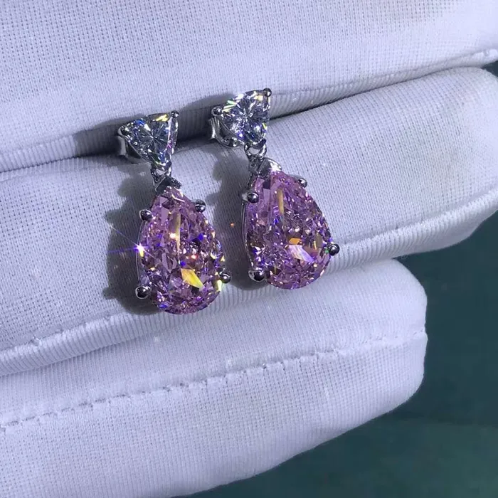 Earrings 4 Carat Pear Cut Pink VVS Moissanite Drop Earrings Leyloon Jewelry