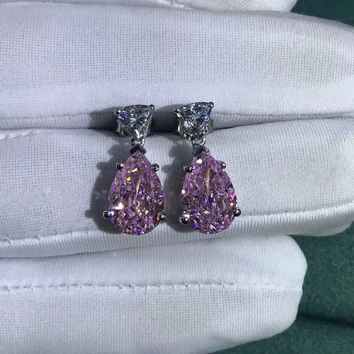 Earrings 4 Carat Pear Cut Pink VVS Moissanite Drop Earrings Leyloon Jewelry