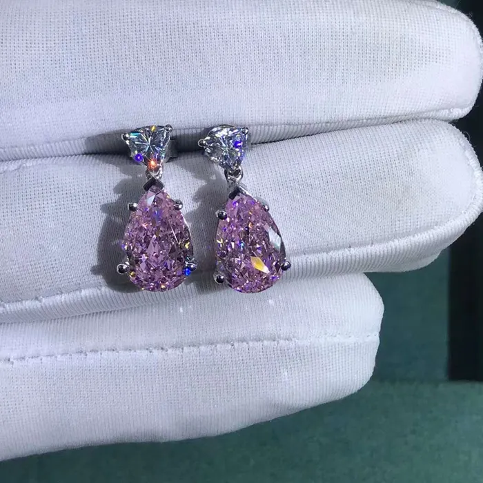 Earrings 4 Carat Pear Cut Pink VVS Moissanite Drop Earrings Leyloon Jewelry