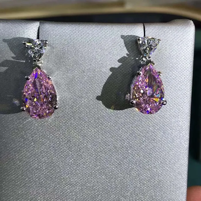 Earrings 4 Carat Pear Cut Pink VVS Moissanite Drop Earrings Leyloon Jewelry