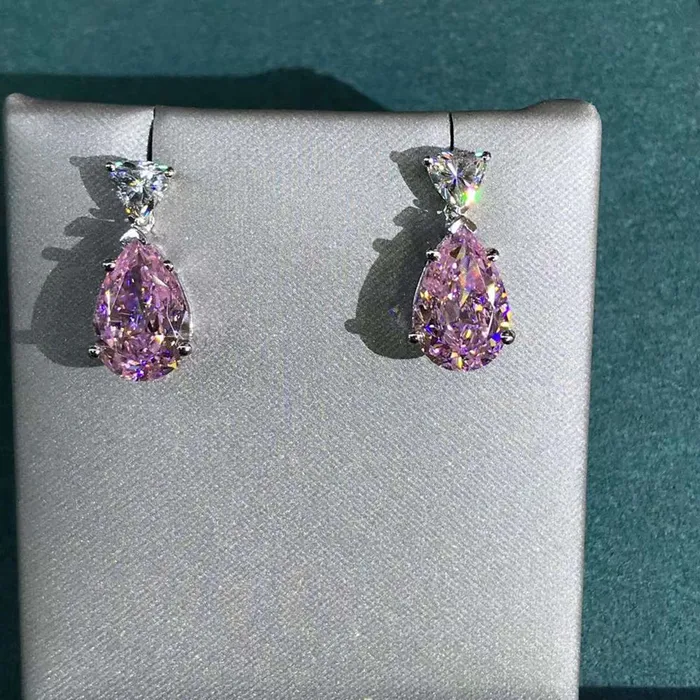 Earrings 4 Carat Pear Cut Pink VVS Moissanite Drop Earrings Leyloon Jewelry