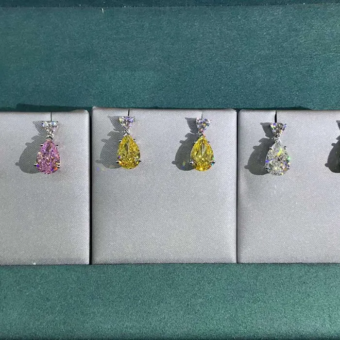 Earrings 4 Carat Pear Cut Pink VVS Moissanite Drop Earrings Leyloon Jewelry