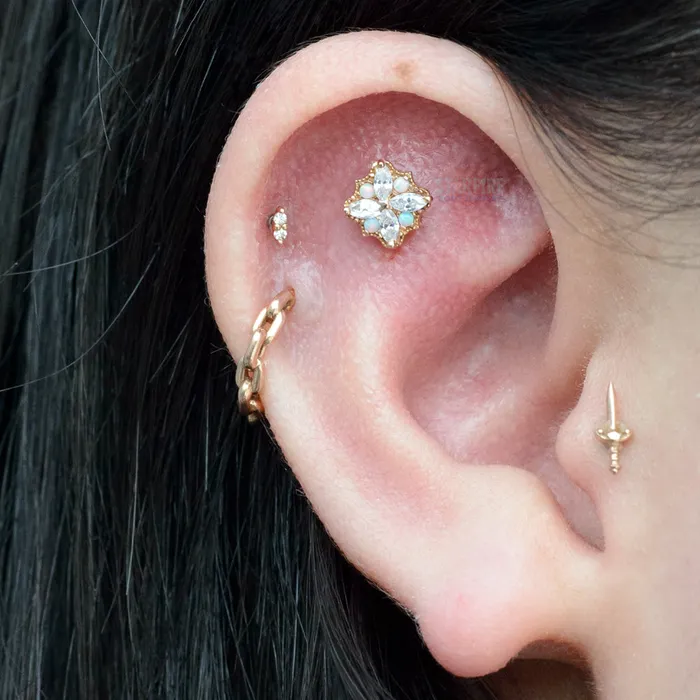 Earrings Amira End in Gold with CZs Opals on flatback Kiwi Diamond