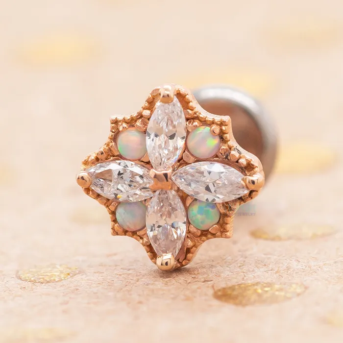 Earrings Amira End in Gold with CZs Opals on flatback Kiwi Diamond