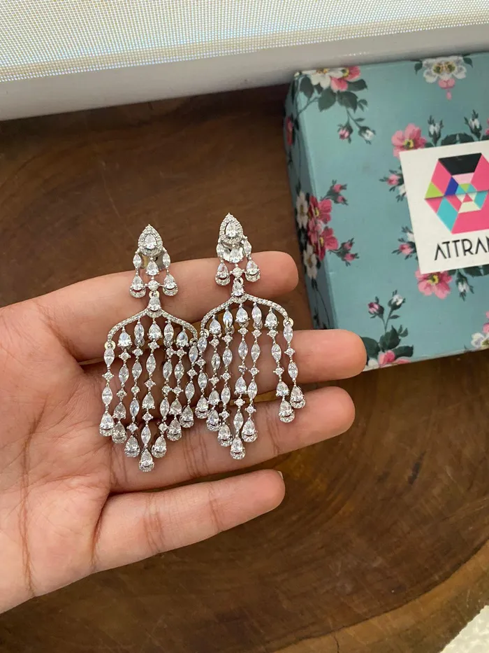Earrings Attrangi Zeenia Diamond Chandelier Earrings