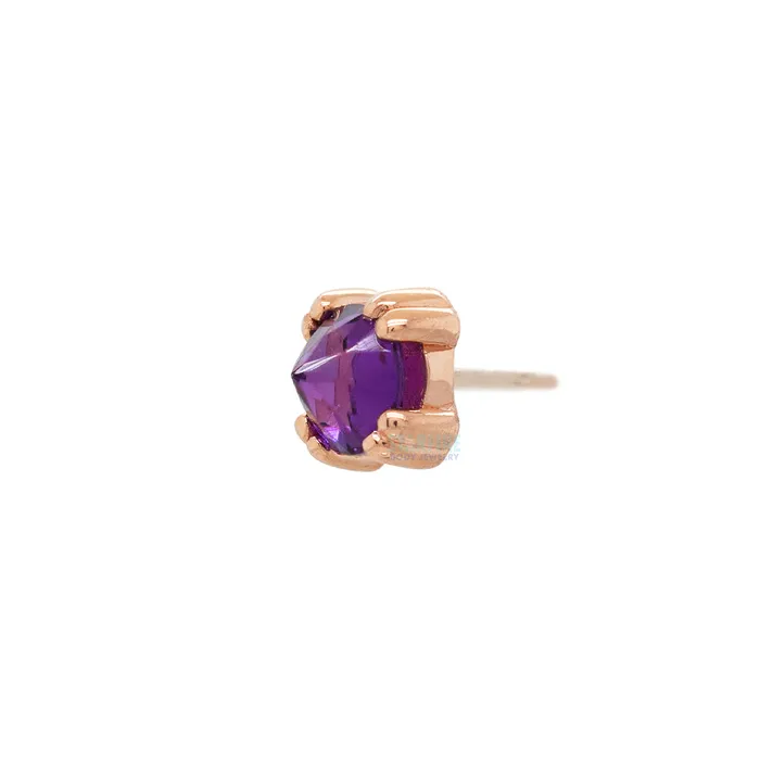 Earrings Body Vision BVLA threadless Reverse Set Amethyst Cabochon Prong Set Pin in Gold