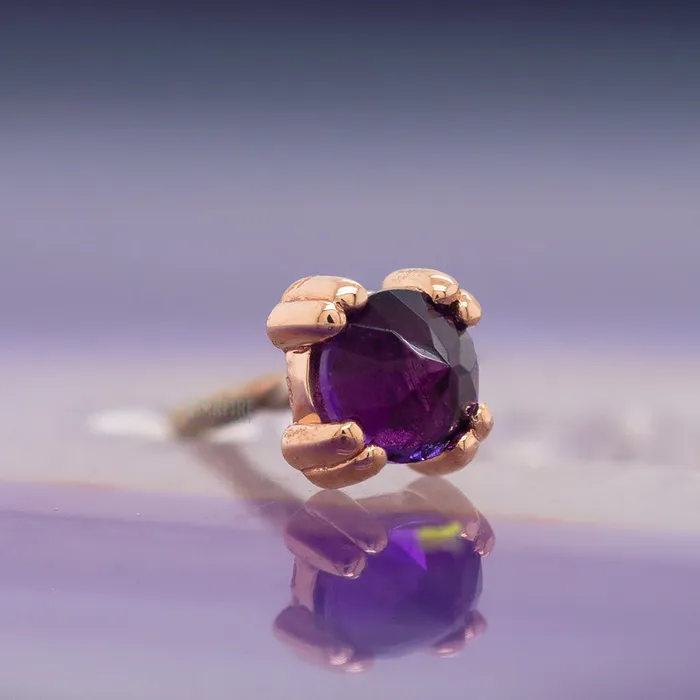 Earrings Body Vision BVLA threadless Reverse Set Amethyst Cabochon Prong Set Pin in Gold