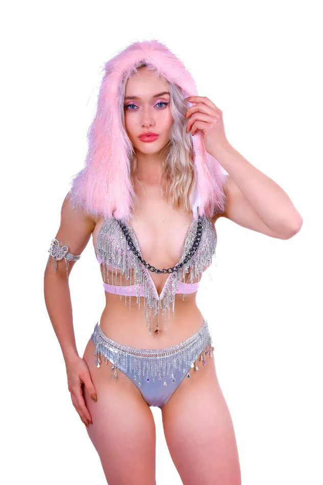 Earrings FULL OUTFIT Pink Fuzzy Rhinestone Rebel 5 pcs THE LUMI SHOP
