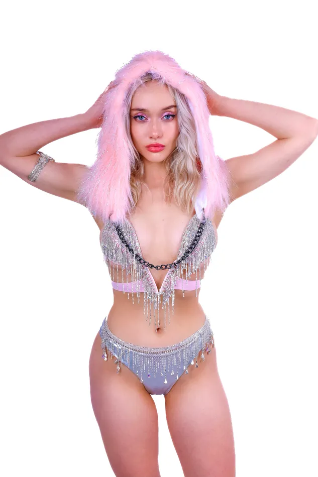 Earrings FULL OUTFIT Pink Fuzzy Rhinestone Rebel 5 pcs THE LUMI SHOP