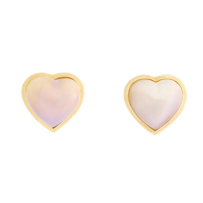 Earrings Heart Shaped Mabe Pearl and 14K Gold Earrings Vintage
