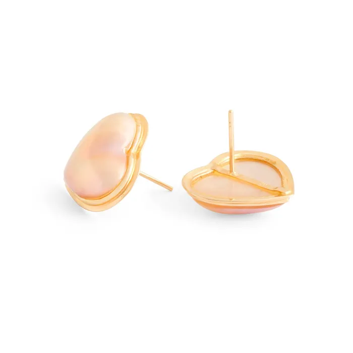 Earrings Heart Shaped Mabe Pearl and 14K Gold Earrings Vintage