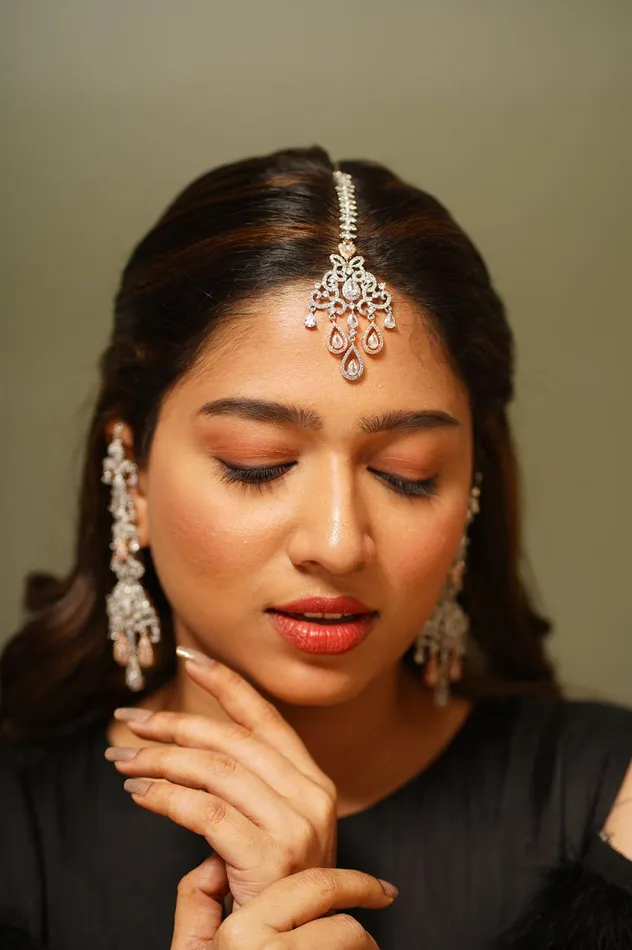 Earrings JagMohini Long Diamond Earring and Tika Set Attrangi