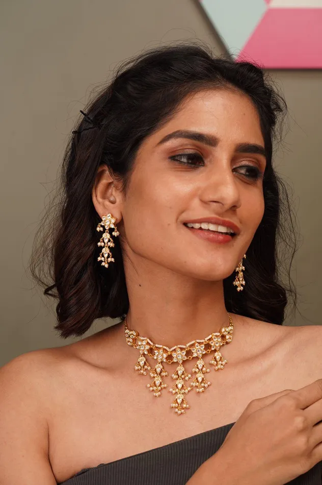 Earrings Jhilmil Small Jhaalar Polki Choker Set Attrangi