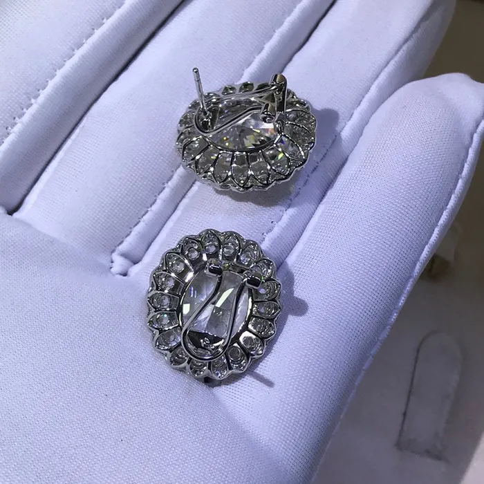 Earrings Leyloon Jewelry 15 Carat TW KM Colorless Oval Cut Halo VVS Moissanite Omega Clip Back Stud Earring