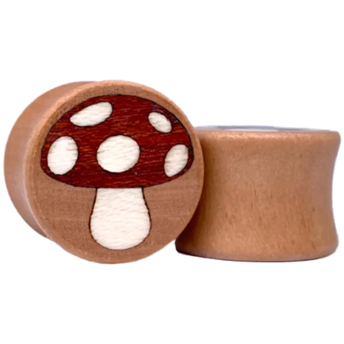 Earrings Omerica Organic Mushroom Wood Inlay Plugs