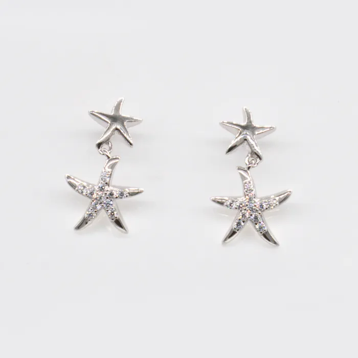 Earrings rosamarianas 925 Sterling Silver Sirena Starfish Floating Earrings with Clear Cubic Zirconia