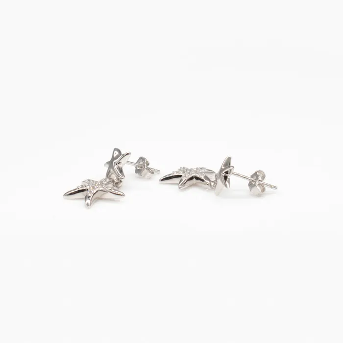 Earrings rosamarianas 925 Sterling Silver Sirena Starfish Floating Earrings with Clear Cubic Zirconia