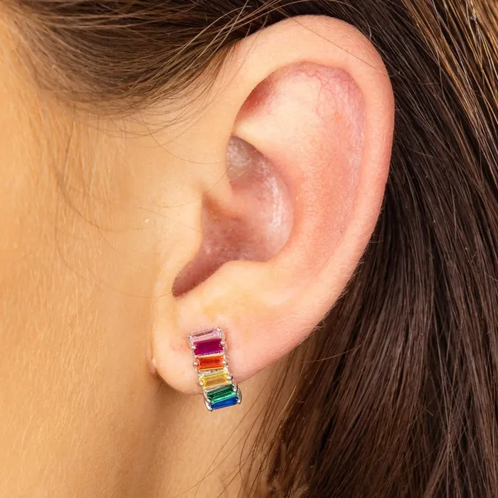 Earrings Scream Pretty Rainbow Baguette Huggie Earrings Earrings Scream Pretty Rainbow Baguette Huggie Earrings