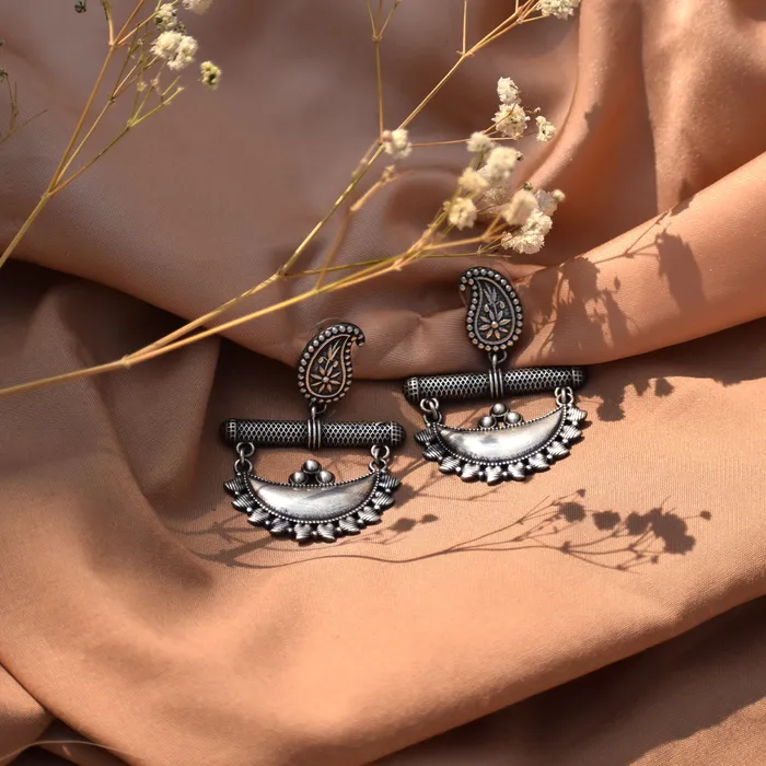 Earrings Teejh Teejh Anushka Half Moon Silver Oxidised Earrings
