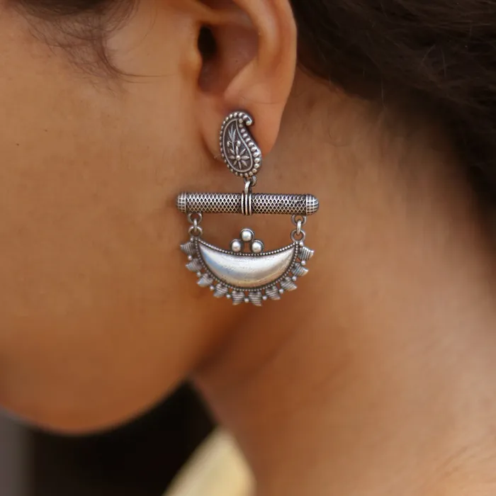 Earrings Teejh Teejh Anushka Half Moon Silver Oxidised Earrings Earrings Teejh Teejh Anushka Half Moon Silver Oxidised Earrings