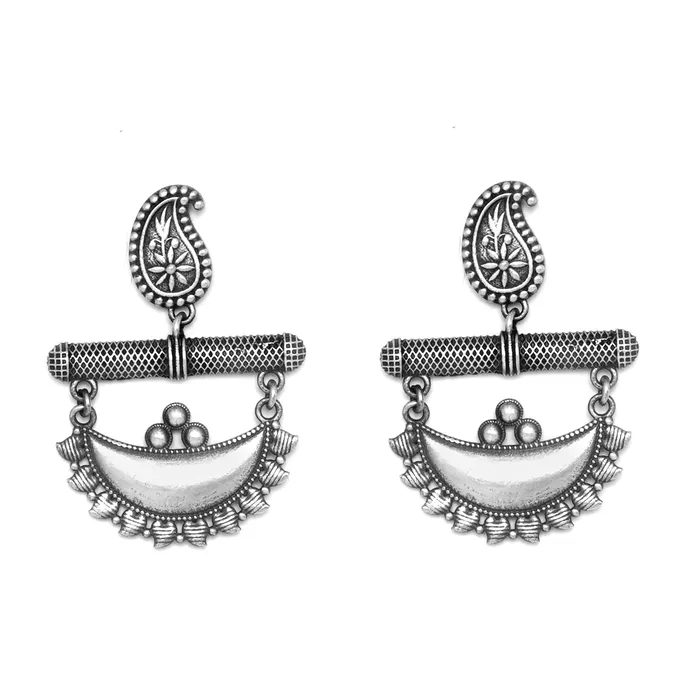 Earrings Teejh Teejh Anushka Half Moon Silver Oxidised Earrings Earrings Teejh Teejh Anushka Half Moon Silver Oxidised Earrings