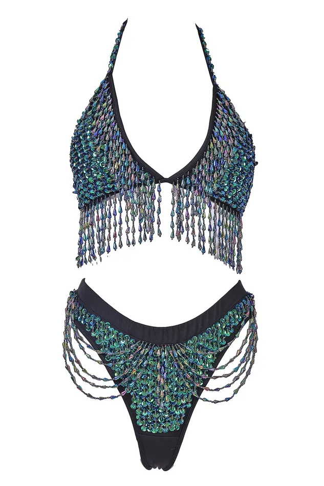 Earrings THE LUMi SHOP Hand Stitched Sequin Bra Top Chameleon