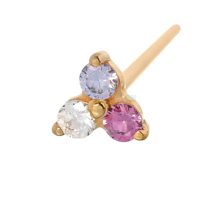 Earrings Tri Prong Cluster Nostril Screw in Gold with Purple Ombre CZs Body Vision BVLA Earrings Tri Prong Cluster Nostril Screw in Gold with Purple Ombre CZs Body Vision BVLA