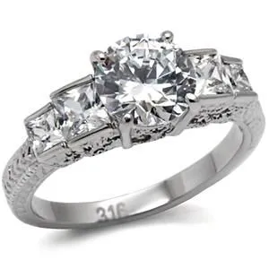 Green Rings CJ7747OS Wholesale Stainless Steel Round Cubic Zirconia Intricately Raised Setting Engagement Ring