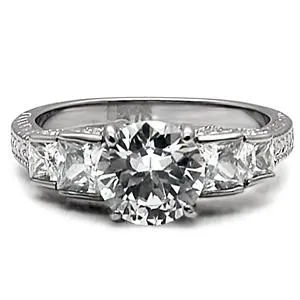 Green Rings CJ7747OS Wholesale Stainless Steel Round Cubic Zirconia Intricately Raised Setting Engagement Ring