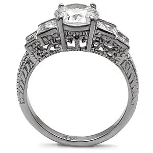 Green Rings CJ7747OS Wholesale Stainless Steel Round Cubic Zirconia Intricately Raised Setting Engagement Ring