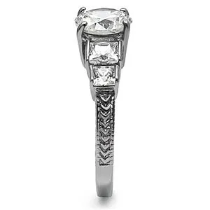 Green Rings CJ7747OS Wholesale Stainless Steel Round Cubic Zirconia Intricately Raised Setting Engagement Ring
