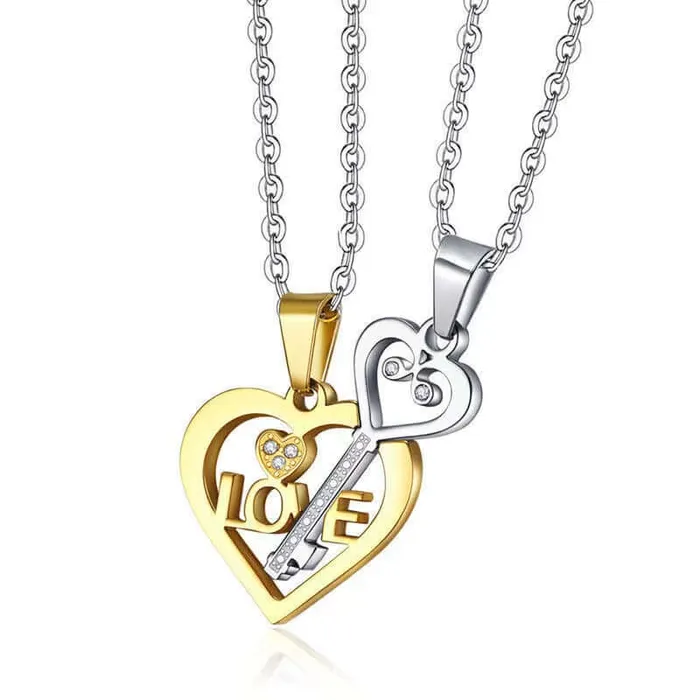 I Love You Heart Shaped Matching Key Chains Necklaces worldnetgifts Necklaces