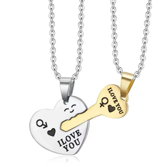 I Love You Heart Shaped Matching Key Chains Necklaces worldnetgifts Necklaces