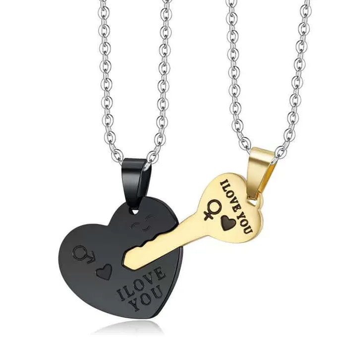 I Love You Heart Shaped Matching Key Chains Necklaces worldnetgifts Necklaces