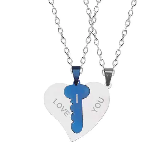 I Love You Heart Shaped Matching Key Chains Necklaces worldnetgifts Necklaces