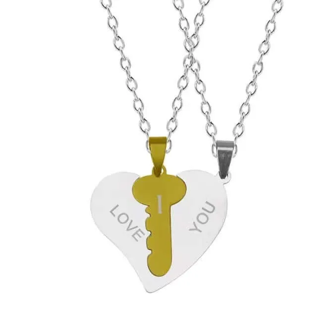 I Love You Heart Shaped Matching Key Chains Necklaces worldnetgifts Necklaces