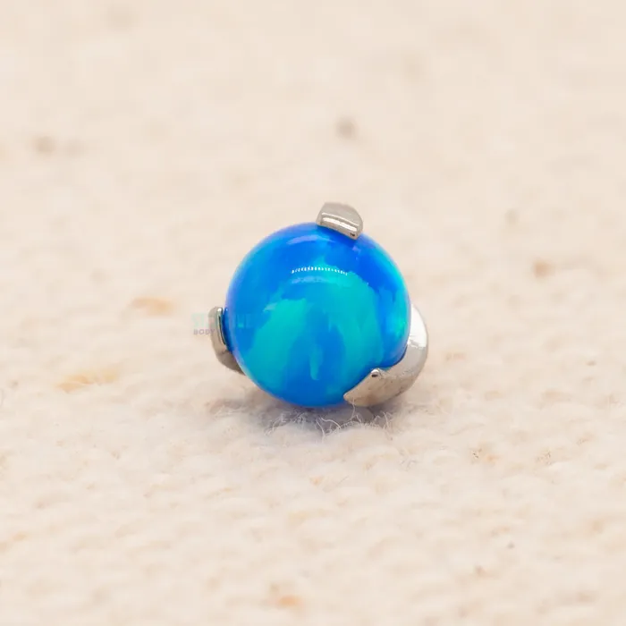 Industrial Strength IS Rings 4mm 3 Prong Swirled Opal Ball Threaded End CP Capri Blue