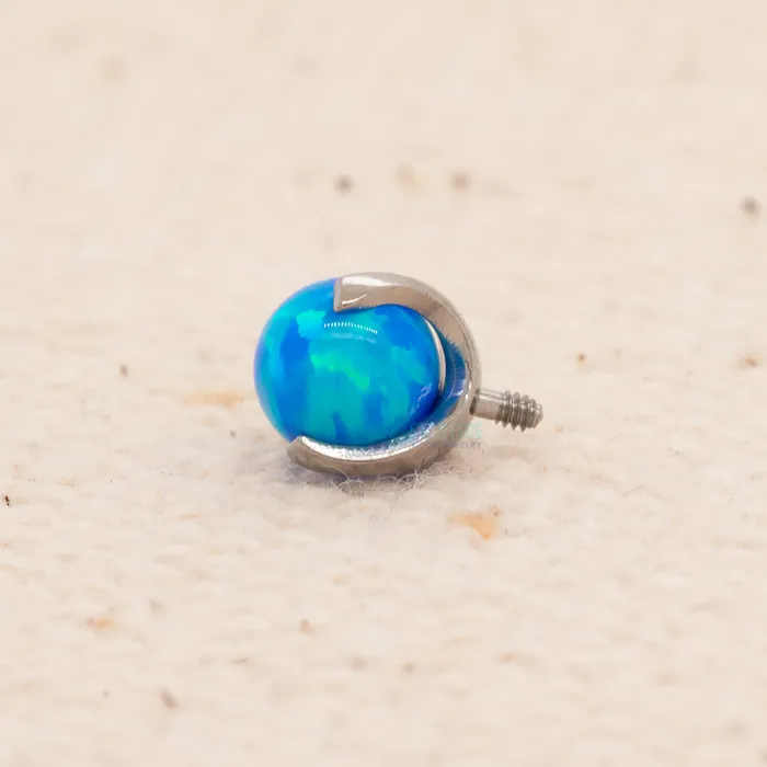 Industrial Strength IS Rings 4mm 3 Prong Swirled Opal Ball Threaded End CP Capri Blue