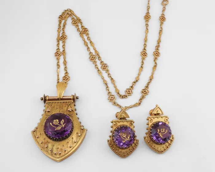 Isadoras C Earrings Victorian Etruscan Revival Amethyst Locket Earrings Set
