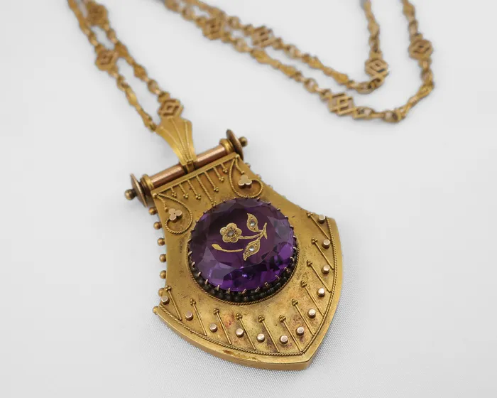 Isadoras C Earrings Victorian Etruscan Revival Amethyst Locket Earrings Set