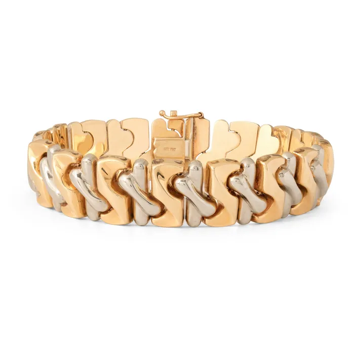 Italian 14k White And Yellow Gold Link Bracelet Vintage Bracelets