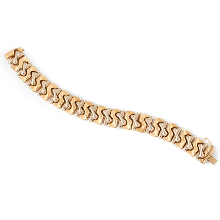 Italian 14k White And Yellow Gold Link Bracelet Vintage Bracelets