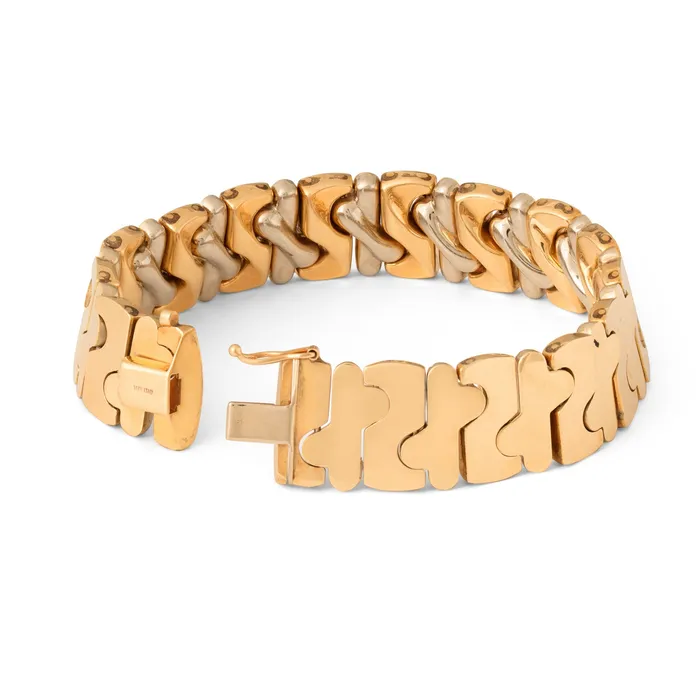 Italian 14k White And Yellow Gold Link Bracelet Vintage Bracelets