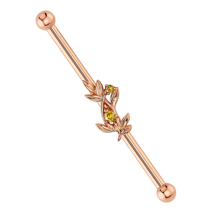Jessamine Industrial Barbell in Gold with Canary Yellow Diamonds Body Vision BVLA Earrings