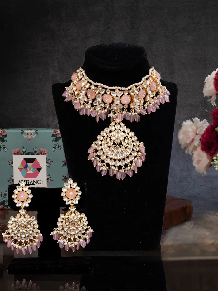 Jharokaa Pink Heavy Choker Set Attrangi Earrings